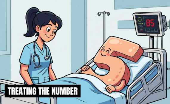 Treating the number, a female doctor takes care of a large number 5